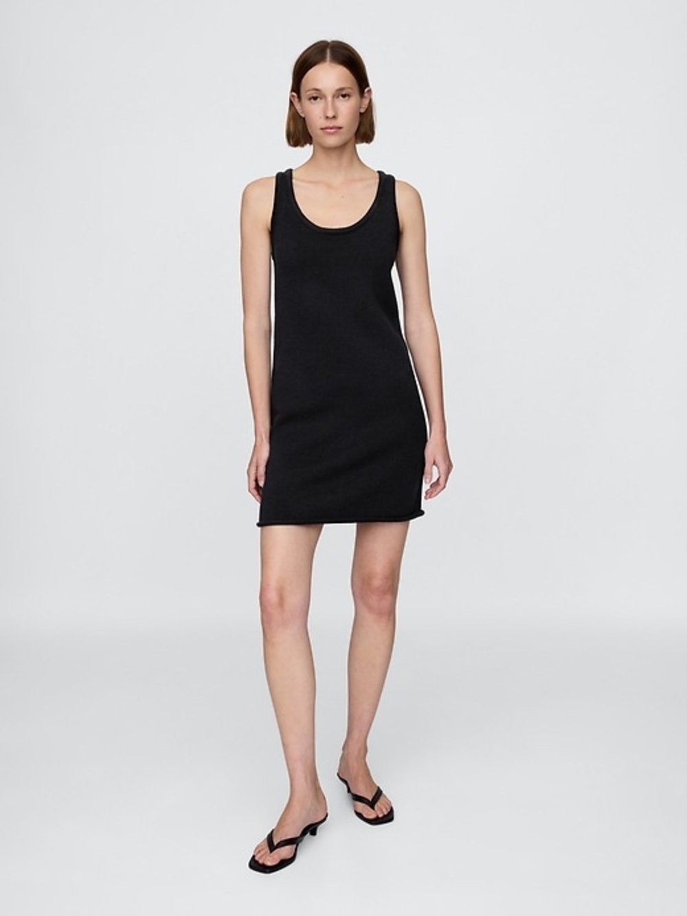GAP Black Open Stitch Knit Sleeveless Tank Mini Dress – Size Large